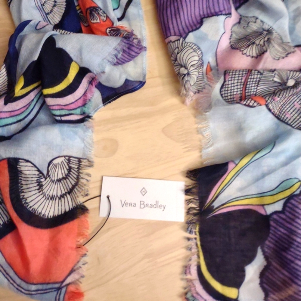 Vera Bradley Butterfly Quilt Print Pattern Soft Fabric Scarf Blue Artistic
